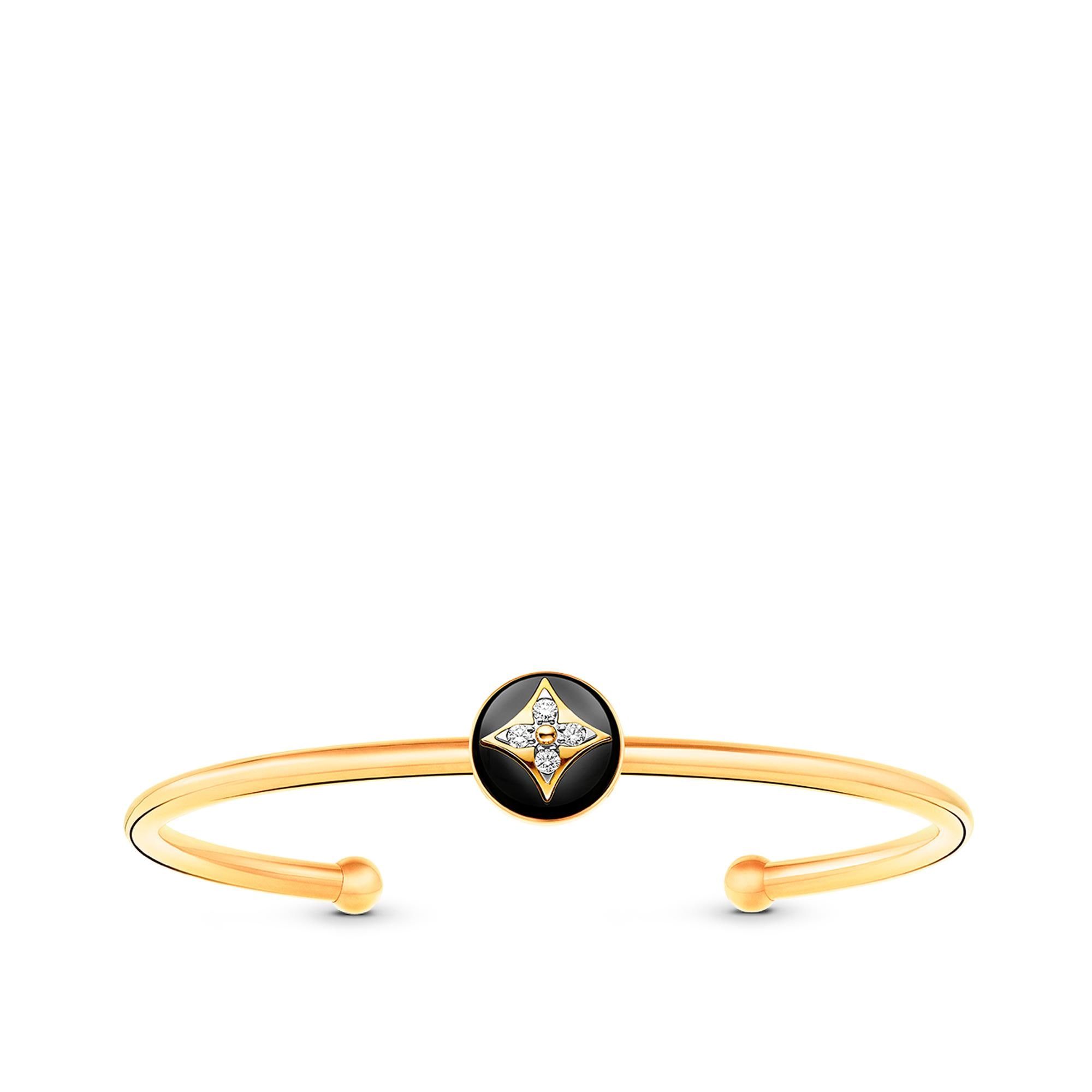 Color Blossom Open Bangle, Yellow Gold, White Gold, Onyx And